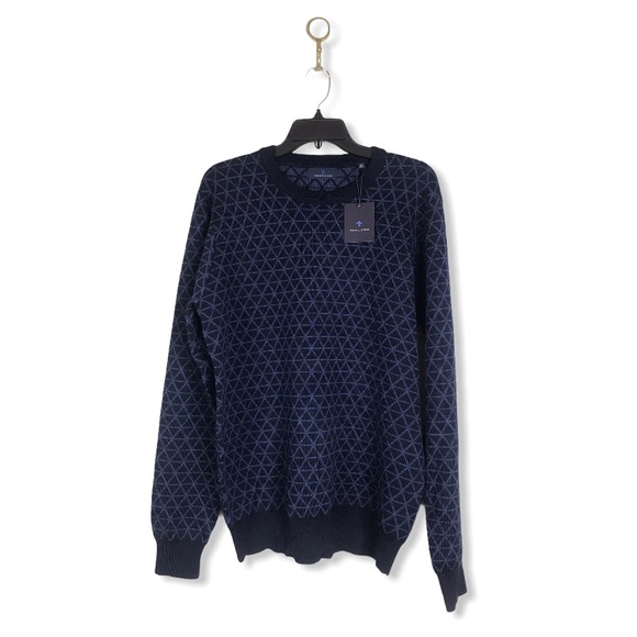 Toscano Men’s Wool Crew Neck Navy Printed Sweater - Picture 3 of 6